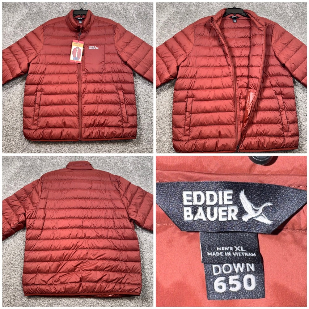 Eddie Bauer Packable Down Jacket Mens 650 Fill Puffer Red XL NEW